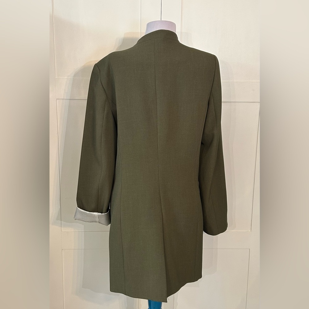 Olive Green Calvin Klein Long Open Blazer 14 - Picture 4 of 8
